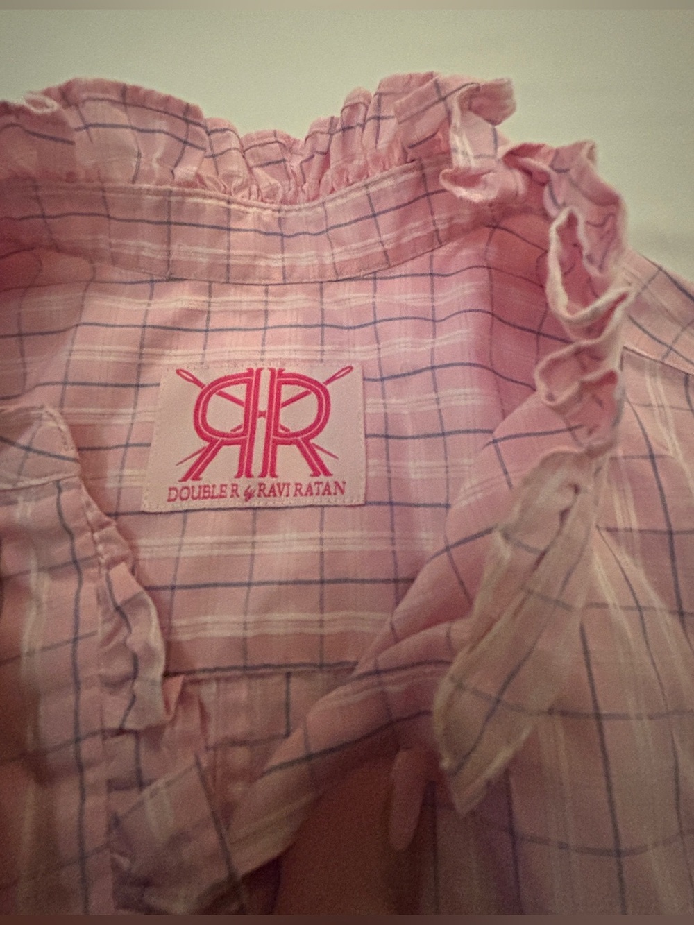 Double R by Ravi Ratan Pink Floral Ruffle Button-Down Shirt Women’s Med - Picture 5 of 15